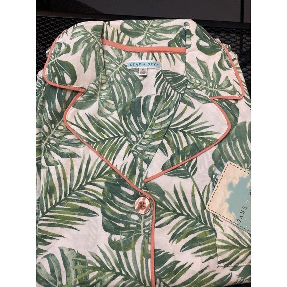Star + Skye Other - Star Skye Womens Pajamas Pajama Pant Set 2 Pc PJs Green Palm Bamboo Pink Trim M